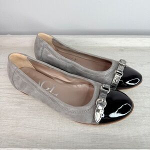Like New! AGL Monika silver leather and patent cap toe ballet flat size 38.5
